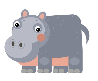 Beyaz arka plan safarisi resimlerinde hipopotam olan bir çizgi film sahnesi.