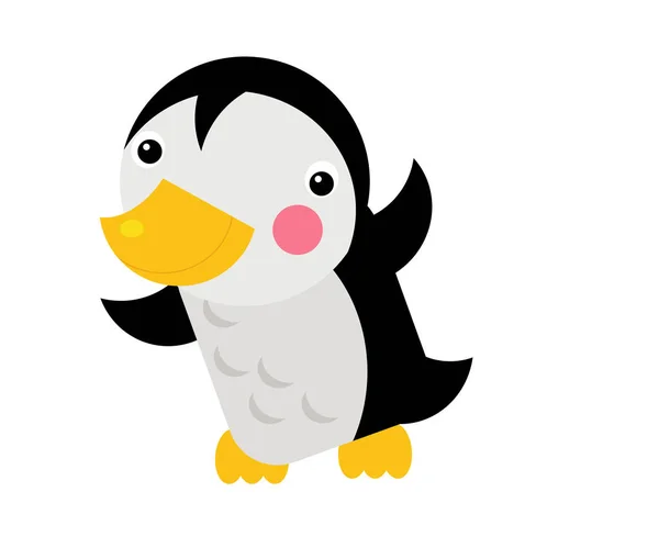 Tecknad Scen Med Flygande Fågel Pingvin Isolerad Vit Bakgrund Illustration — Stockfoto