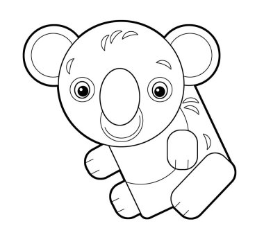 Beyaz arka planda mutlu ve komik koalalı Avustralya manzarası çizimi - çocuklar için illüstrasyon