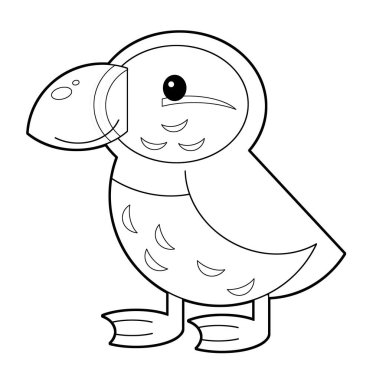 Çocuklar için beyaz arkaplanda izole edilmiş uçan kuş martıları olan çizgi film skeç sahnesi