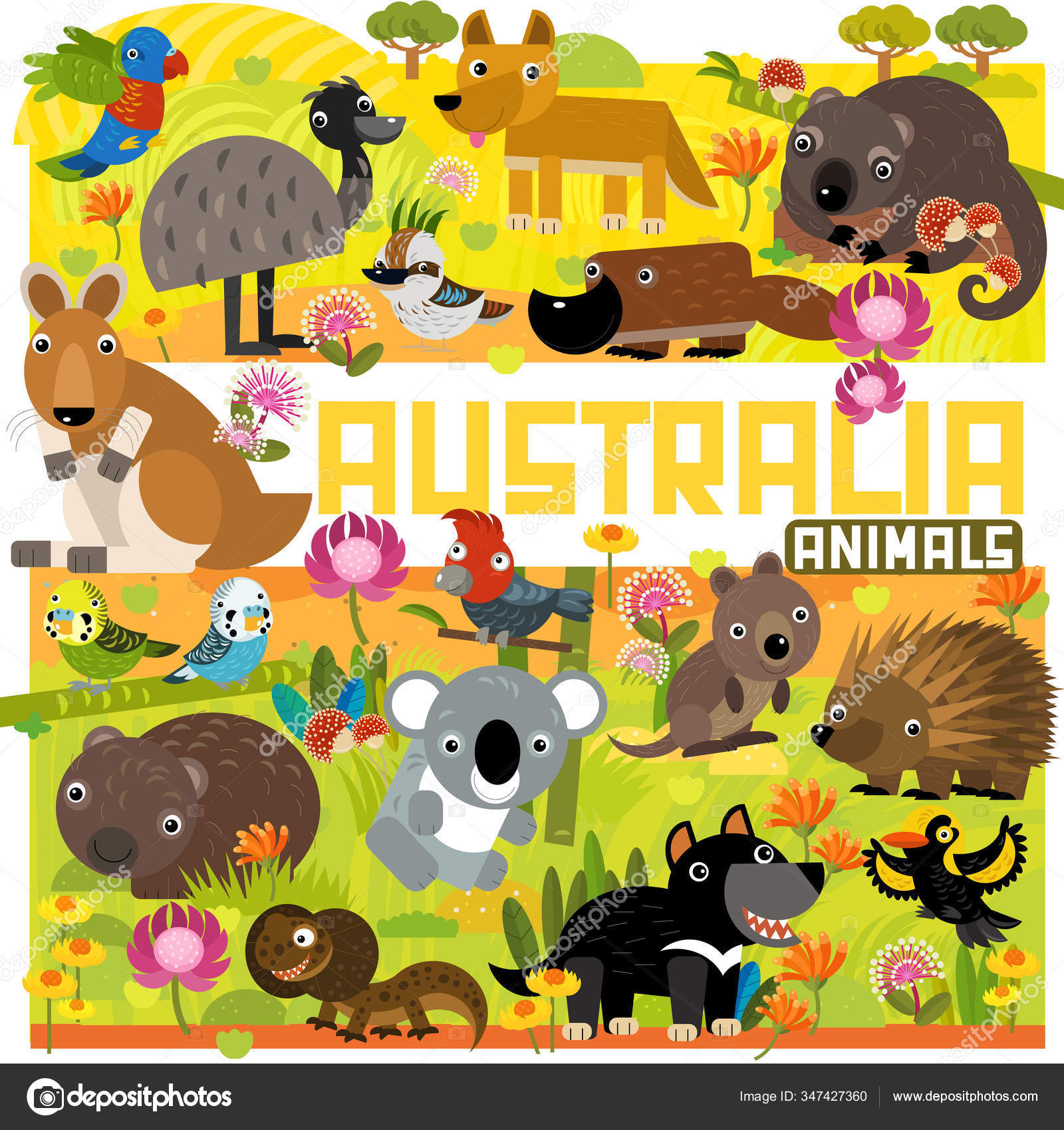 Cartoon Australia Scene Different Animals Forest Illustration Children Stock Photo by ©illustrator_hft 347427360 Cartoon Australia Scene Different Animals Forest Illustration Children Stock Photo by ©illustrator_hft 347427360