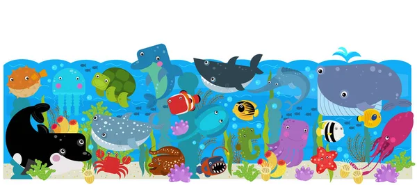 Cartoon Scene Different Sea Ocean Animals Coral Reef Illustration Children — Stock Photo, Image