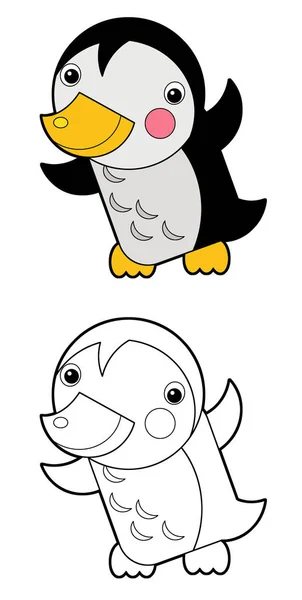 Pingwin Zwierzęcy Kreskówka Białym Tle Kolorowanki Szkicownik Ilustracja Dla Dzieci — Zdjęcie stockowe