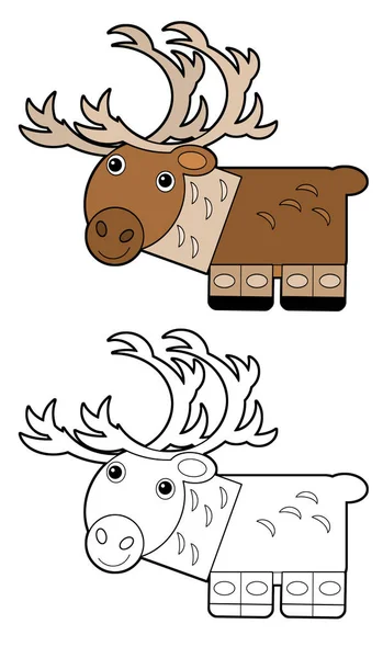 Cartoon Sketch Scene Polar Deer Reindeer White Background Illustration Children — Stock Photo, Image