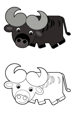 çocuklar için beyaz arkaplanlı gnu resimli çizgi film sahnesi