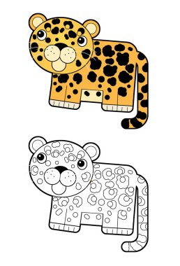 Beyaz arka planda mutlu kedi çitası olan çizgi film sahnesi - çocuklar için illüstrasyon