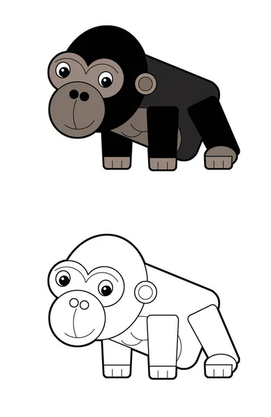 Çocuklar Için Beyaz Arkaplanlı Maymun Goril Resimli Çizgi Film Sahnesi — Stok fotoğraf
