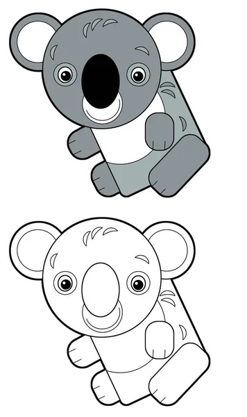 cartoon sketch drawing australian scene with happy and funny koala on white background - illustration for children