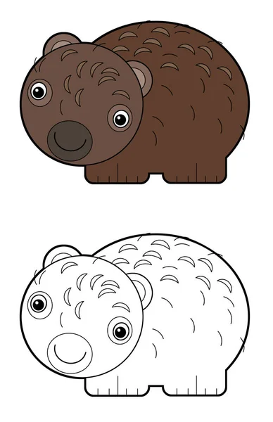 Tecknad Skiss Teckning Australisk Scen Med Glad Och Rolig Wombat — Stockfoto