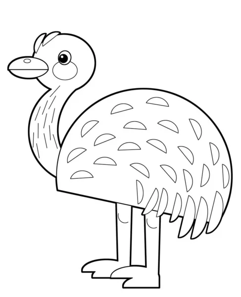 Cartone Animato Sketchbook Scena Australiana Con Felice Divertente Uccello Rhea — Foto Stock