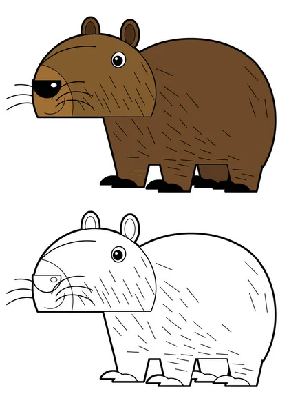 Cartoon Schetsboek Amerikaanse Scène Met Vrolijke Grappige Capybara Witte Achtergrond — Stockfoto