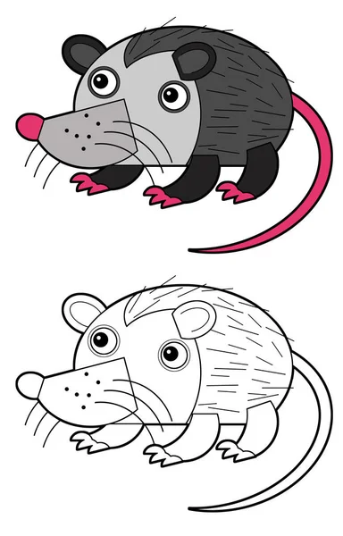 Carnet Dessins Animés Scène Américaine Avec Opossum Heureux Drôle Sur — Photo