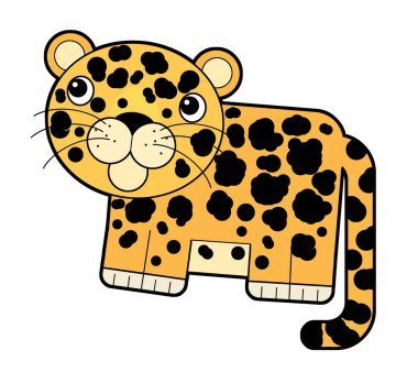 Beyaz arka planda mutlu kedi kaplanlı çizgi film sahnesi - çocuklar için safari illüstrasyonu