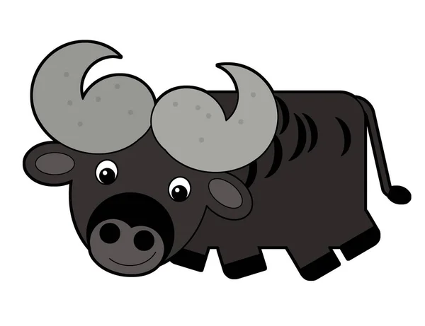 Tecknad Glad Gård Djur Glad Buffel Isolerad Vit Bakgrund Safari — Stockfoto