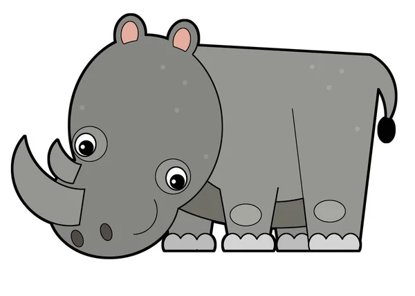 Cartoon Scene Rhino Rhinoceros White Background Safari Illustration Children — Stock Photo, Image