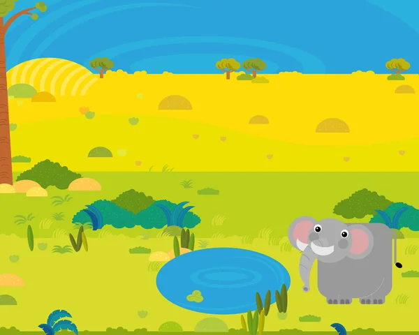 Cartoon Africa Safari Scene Cute Wild Animal Pond Illustration Children — Stock Photo, Image