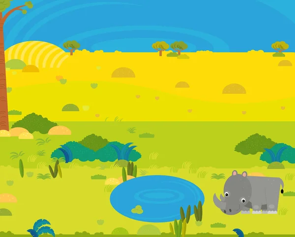 Cartoon Africa Safari Scene Met Schattig Wild Dier Door Vijver — Stockfoto