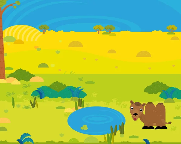 Cartoon Africa Safari Scene Met Schattig Wild Dier Door Vijver — Stockfoto