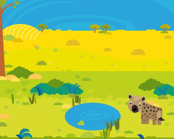 Karikatur Afrika Safari Szene Mit Niedlichen Wildtieren Teich Illustration Für — Stockfoto