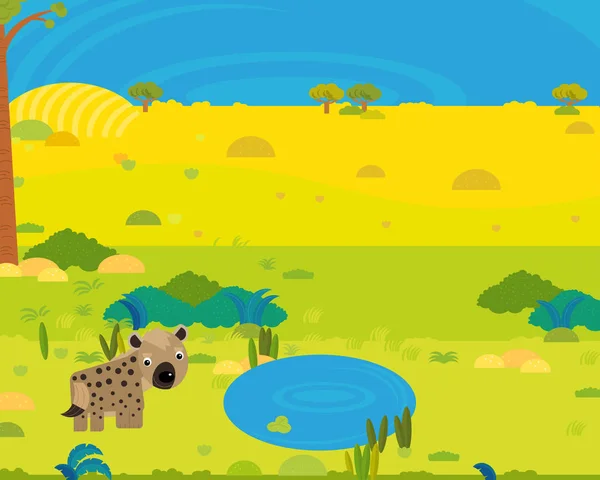 Cartoon Africa Safari Scene Met Schattig Wild Dier Door Vijver — Stockfoto