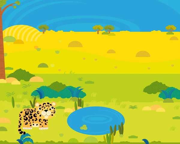 Cartoon Africa Safari Scene Met Schattig Wild Dier Door Vijver — Stockfoto