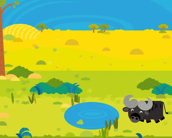 Dibujos Animados África Safari Escena Con Lindo Animal Salvaje Por — Foto de Stock