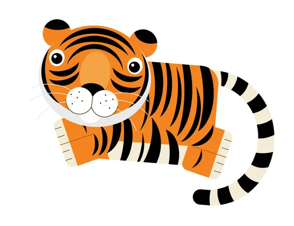 Tecknad Asiatisk Scen Med Glad Katt Tiger Vit Bakgrund Illustration — Stockfoto