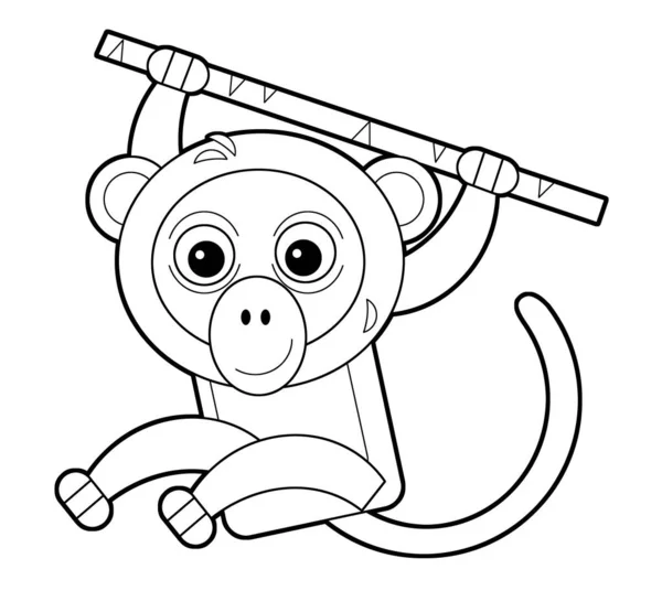 cartoon sketchbook asian scene with asian animal monkey ape on white background illustration for children