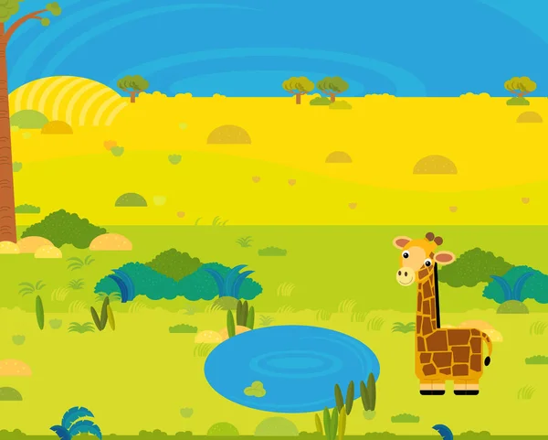 Cartoon Africa Safari Scene Met Schattig Wild Dier Door Vijver — Stockfoto