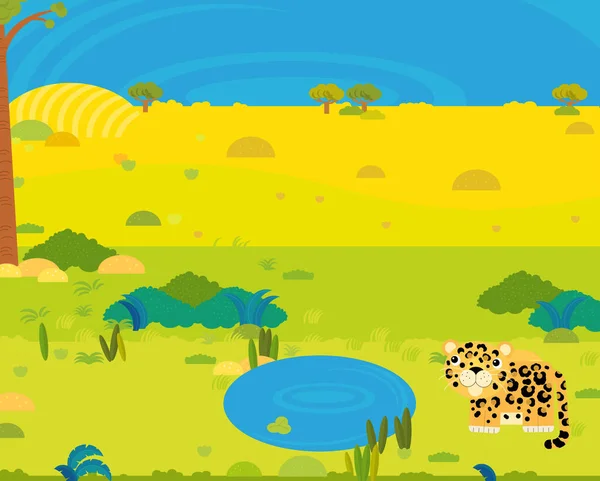 Мультфильм Африка Сафари Сцена Милым Диким Животным Пруда Иллюстрация Детей — стоковое фото
