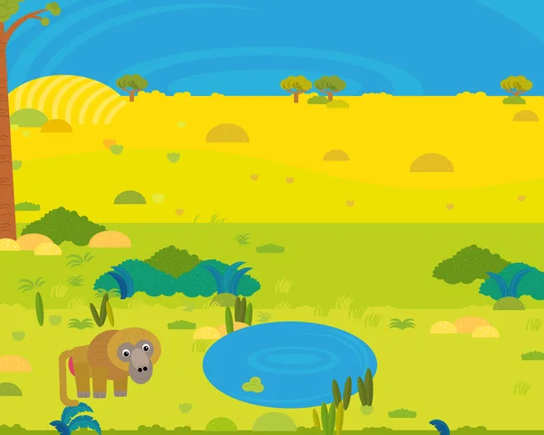 Cartoon Africa Safari Scene Met Schattig Wild Dier Door Vijver — Stockfoto