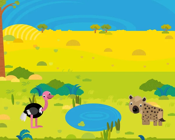 Dibujos Animados África Safari Escena Con Animales Salvajes Lindos Por — Foto de Stock