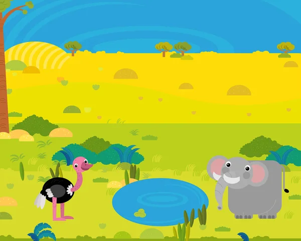Cartone Animato Africa Safari Scena Con Simpatici Animali Selvatici Dallo — Foto Stock