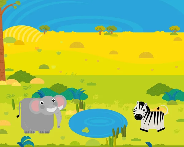 Dibujos Animados África Safari Escena Con Animales Salvajes Lindos Por — Foto de Stock