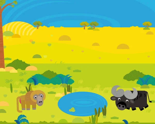 Cartone Animato Africa Safari Scena Con Simpatici Animali Selvatici Dallo — Foto Stock