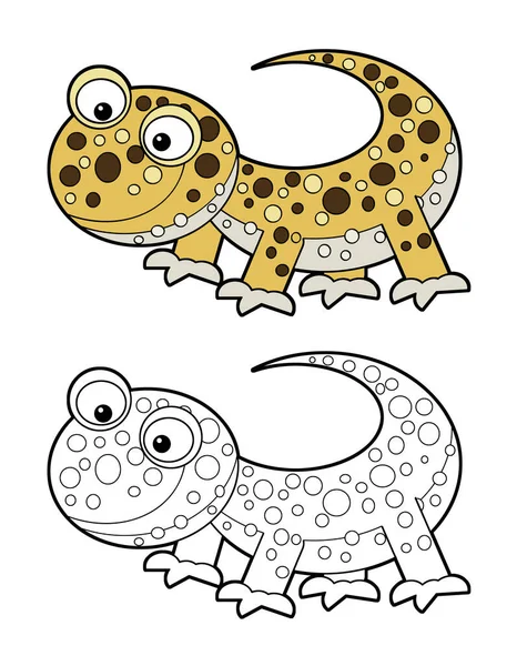 Dibujos Animados Cuaderno Asiático Americano Feliz Divertido Lagarto Gecko Aislado —  Fotos de Stock