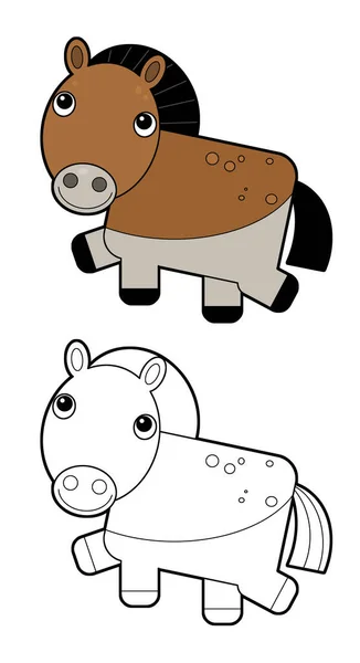 Cartoon sketchbook asian funny animal przewalski\'s horse pony isolated on white background - illustration for children