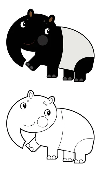 Cartoon Skizzenbuch Asiatische Szene Mit Fröhlichem Und Lustigem Tapir Auf — Stockfoto