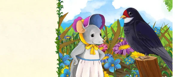 Cartoon Scene Female Mouse Nature Illustration Children — Stock Photo, Image
