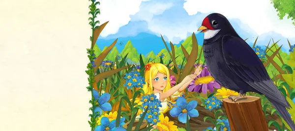 Scène Dessin Animé Avec Belle Elfe Fille Dans Nature Illustration — Photo