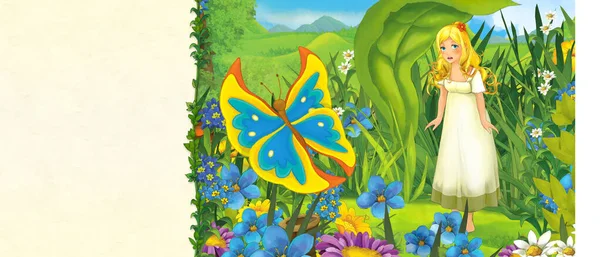 Zeichentrickszene Mit Schmetterling Der Natur Für Kinder — Stockfoto