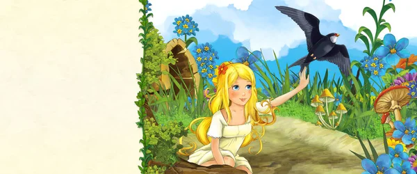 Cartoon Scene Beautiful Elf Girl Nature Illustration Children — Stock Photo, Image