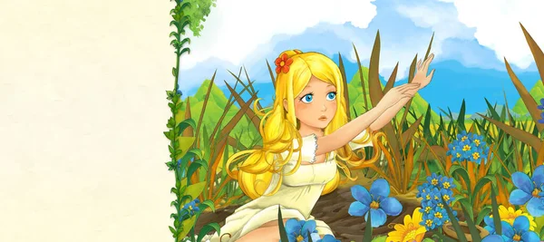 Scène Dessin Animé Avec Belle Elfe Fille Dans Nature Illustration — Photo