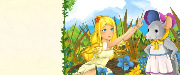 Scène Dessin Animé Avec Belle Elfe Fille Dans Nature Illustration — Photo