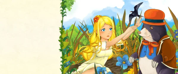 Cartoon Scene Beautiful Elf Girl Nature Illustration Children — Stock Photo, Image