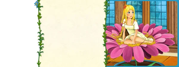 Cartoon Scene Beautiful Elf Girl Castle Illustration Children — Stock Photo, Image