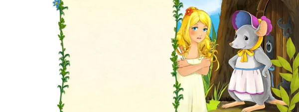 Scène Dessin Animé Avec Belle Elfe Fille Dans Nature Illustration — Photo