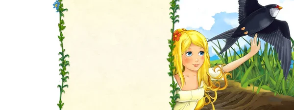 Kreslená Scéna Krásnou Elfí Dívkou Přírodě Ilustrace Pro Děti — Stock fotografie