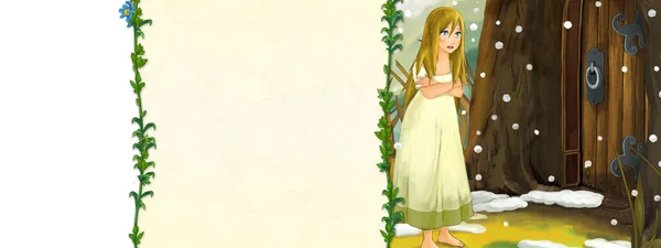 Scène Dessin Animé Avec Belle Elfe Fille Dans Nature Illustration — Photo