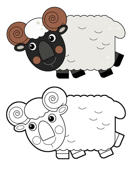 Cartoon Happy Farm Animal Cheerful Sheep Isolated White Background Sketch — ストック写真